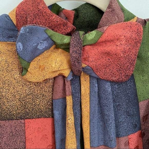 Vintage Set Pure Silk Puffy Sleeves Multi-Color - Picture 6 of 14